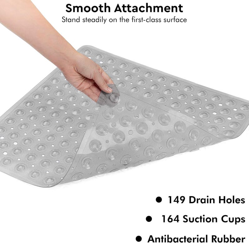 ADO Shower Mat Non Slip, 21x21 inch Square Shower Mats for Inside Shower, Anti-Slip Safety Bathroom Mat with Strong Secure Suction Cups and Drain Holes, Machine Washable (Grey) - Image 3